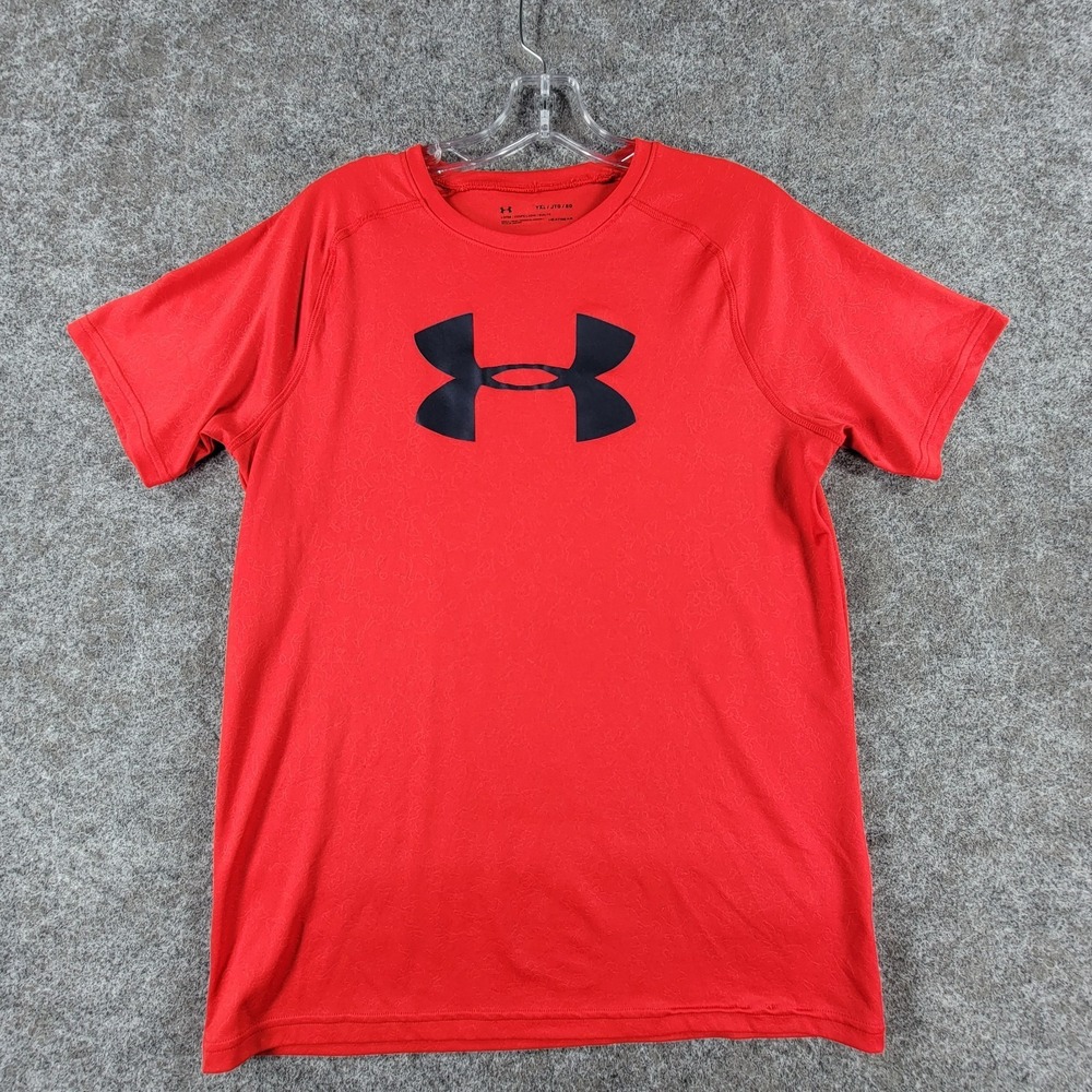 Under Armour Athletic T-Shirt Boys Youth XL Red Tech Big Logo Crewneck Loose Fit